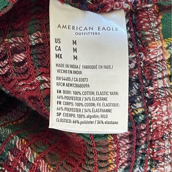 American Eagle Red Plaid Puff Sleeve Top Women Size Medium - Picture 5 of 6